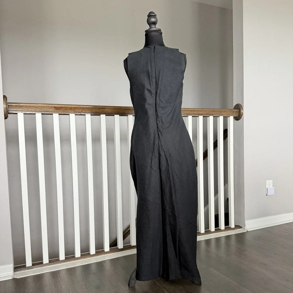 Abercrombie & Fitch NWT Linen Cotton Blend Maxi Dress SP Black Minimalist Preppy